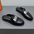 HERMES 0Z MULE IN BLACK LAMBSKIN