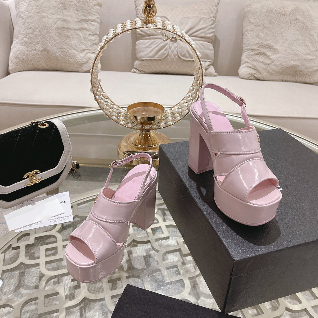 CHANEL sandals pink patent crumpled lambskin