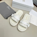 DIOR PLATFORM SLIDES 25S 50MM IN WHITE CALFSKIN AND ELECTRIC FABRIC