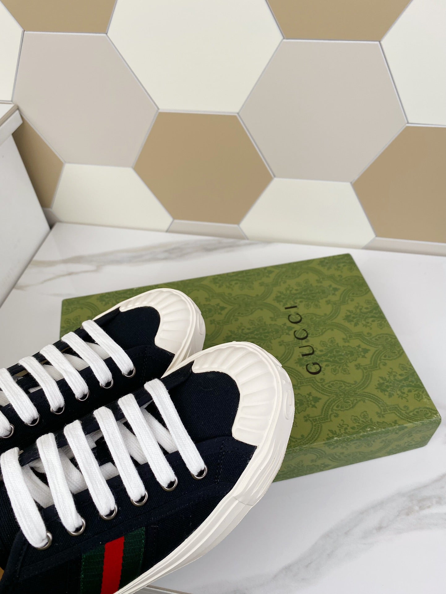 GUCCI JULIO SNEAKER WITH WEB BLACK CANVAS