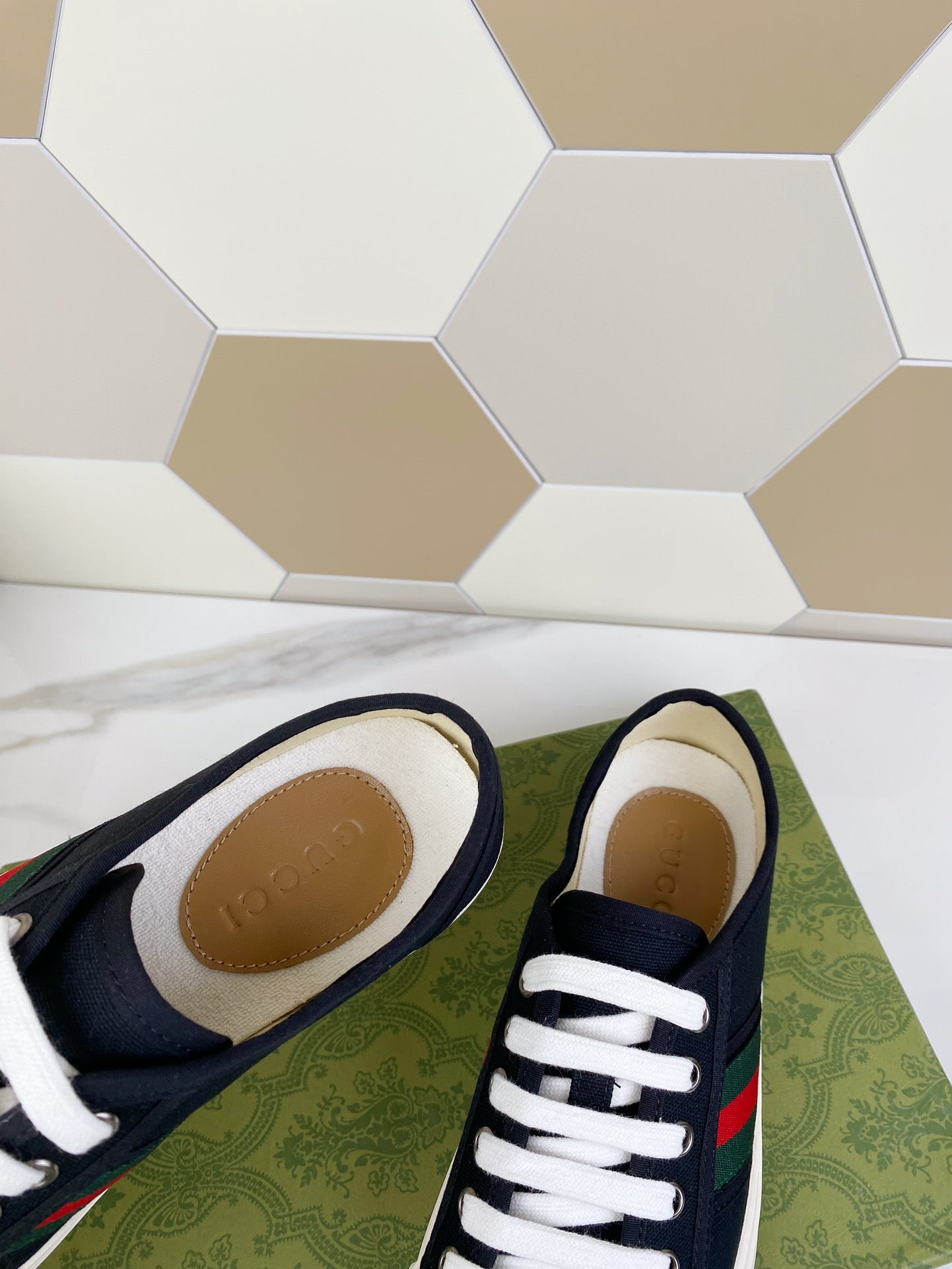 GUCCI JULIO SNEAKER WITH WEB BLACK CANVAS