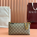 GUCCI RUBBER EFFECT SMALL WALLET ON CHAIN 22.5 IN BEIGE AND DARK BROWN  CALFSKIN