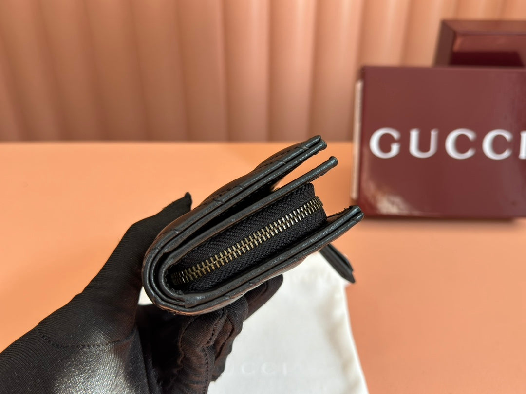 GUCCI MEDIUM DOUBLE G WALLET 11.5 IN BLACK SMOOTH CALFSKIN