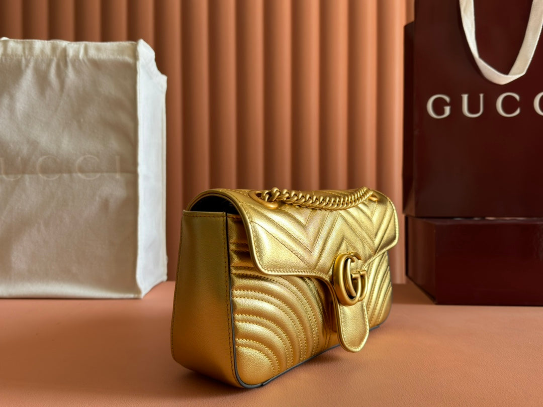 GUCCI MARMONT MEDIUM SHOUDER BAG 26 IN YELLOW GLOSSY CALFSKIN