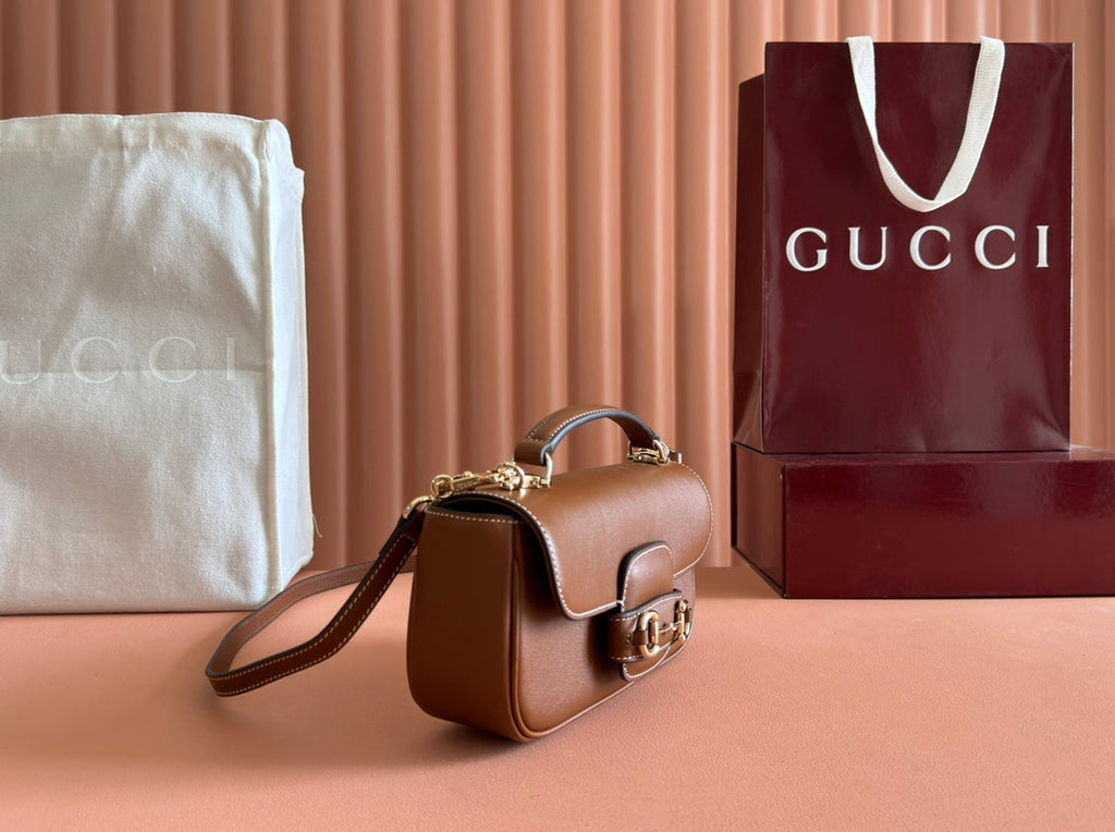 GUCCI SMALL HORSEBIT 1955 SHOULDER BAG 22.6 IN BROWN CALFSKIN