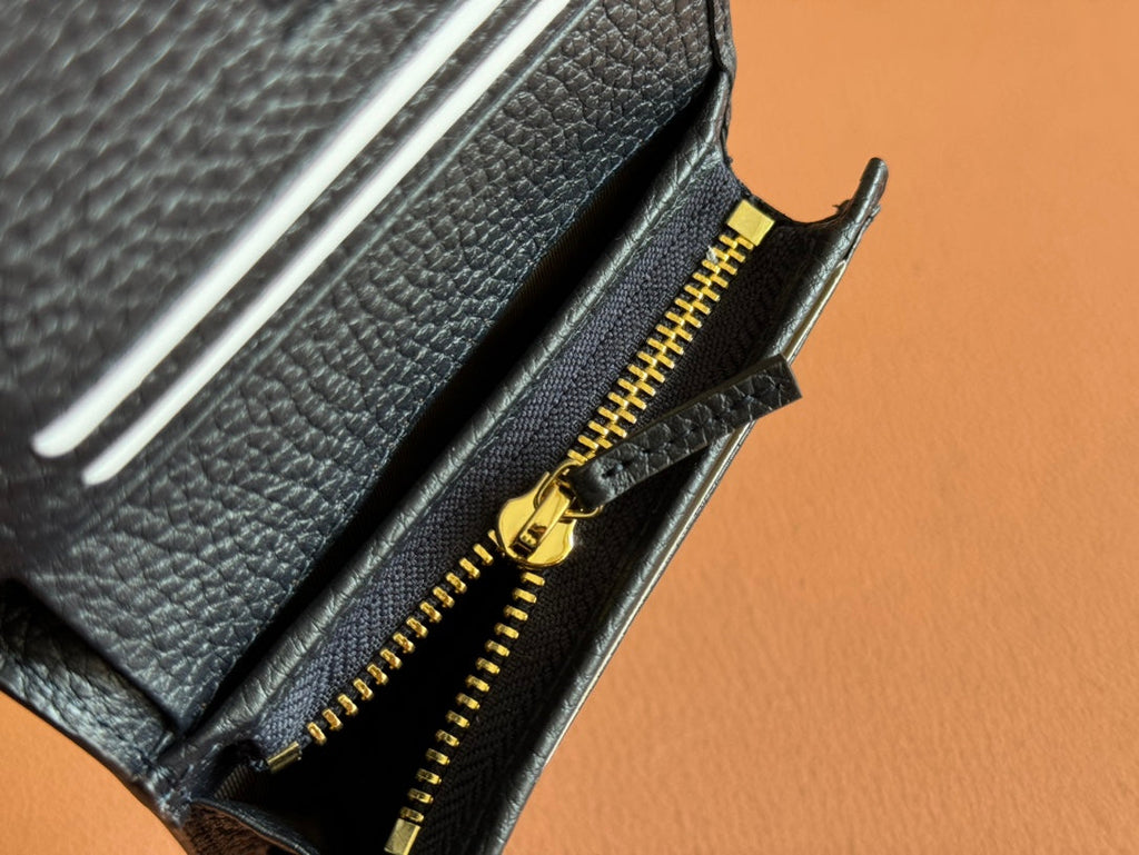 GUCCI MARMONT BI-COLOUR CARD CASE WALLET 11 IN BLUE BEIGE EBONY  CANVAS BLACK CALFSKIN