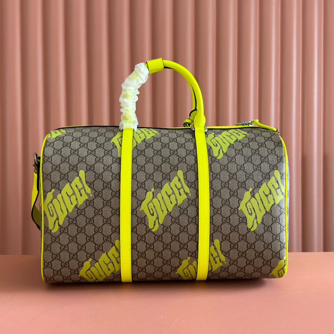 GUCCI CHROMA LARGE DUFFLE BAG 45 LIME GREEN IN  MONOGRAM CANVAS