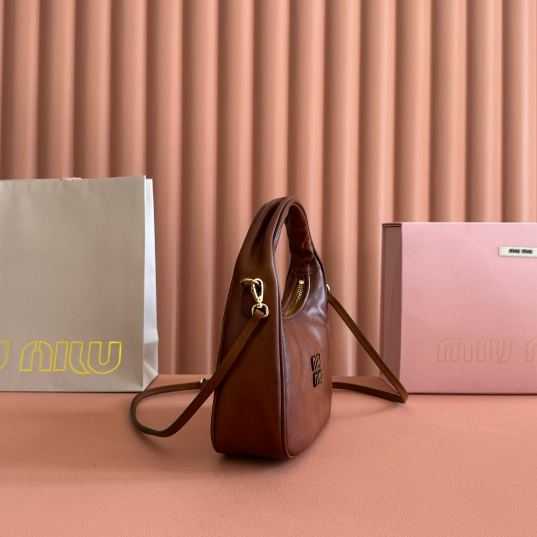 MIUMIU 26S WANDER BAG 20 IN BROWN CALFSKIN GOLD HARDWARE