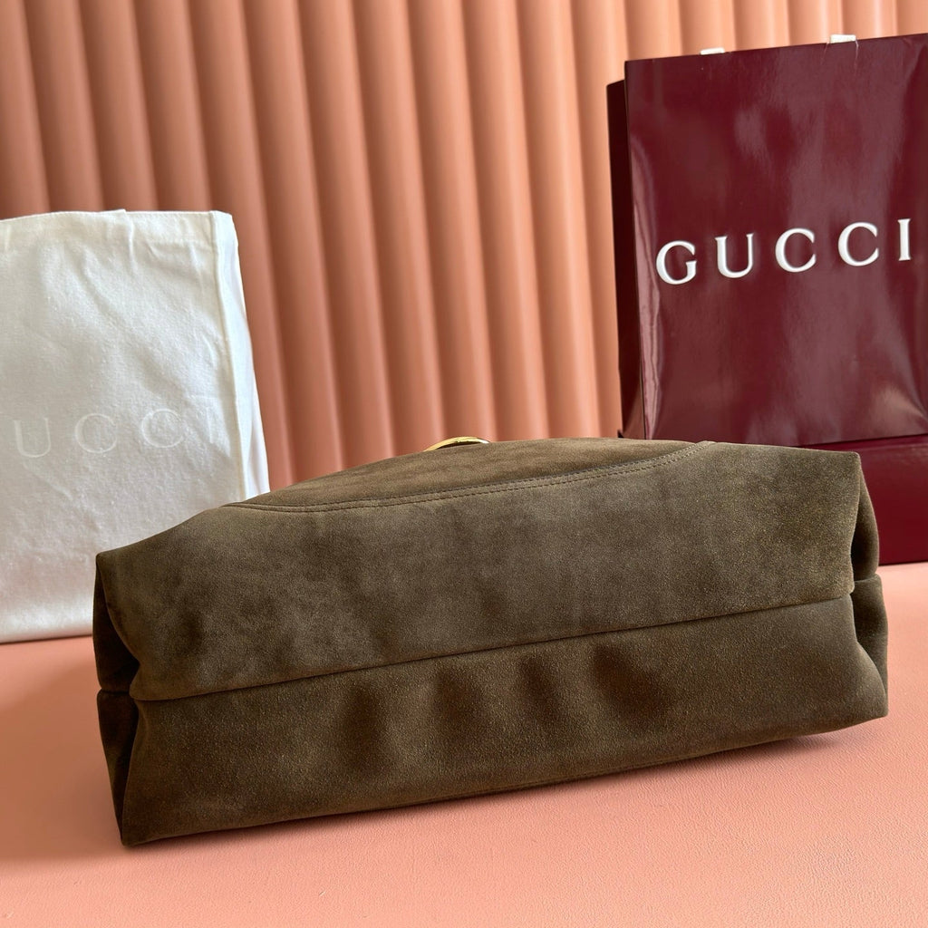 GUCCI 26S SOFTBIT SHOULDER BAG 46 IN DARK BROWN SUEDE