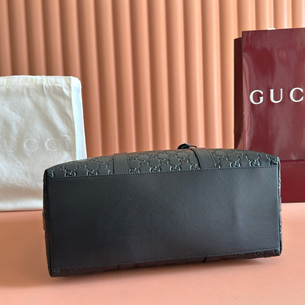 GUCCI 26S TOTE BAG 38 IN BLACK EMBOSSED CALFSKIN