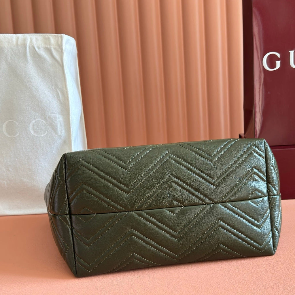 GUCCI 26S  MARMONT TOTE BAG 30 IN MOSS GREEN CALFSKIN
