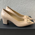 CHANEL MID-HEEL PUMPS IN BISQUE BEIGE PATENT CALFSKIN