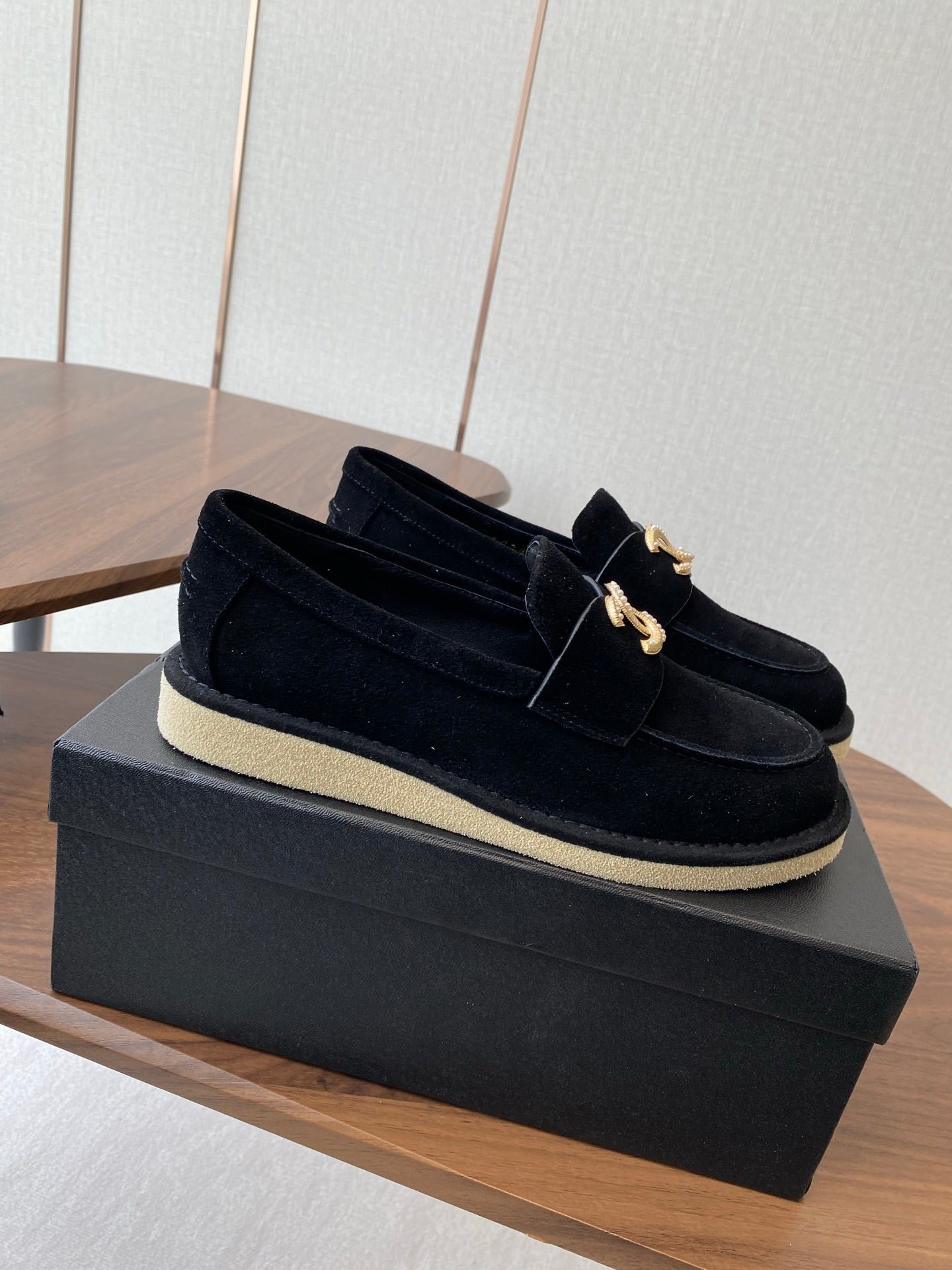 CHANEL LOAFERS IN BLACK SUEDE GOLD HARDWARE
