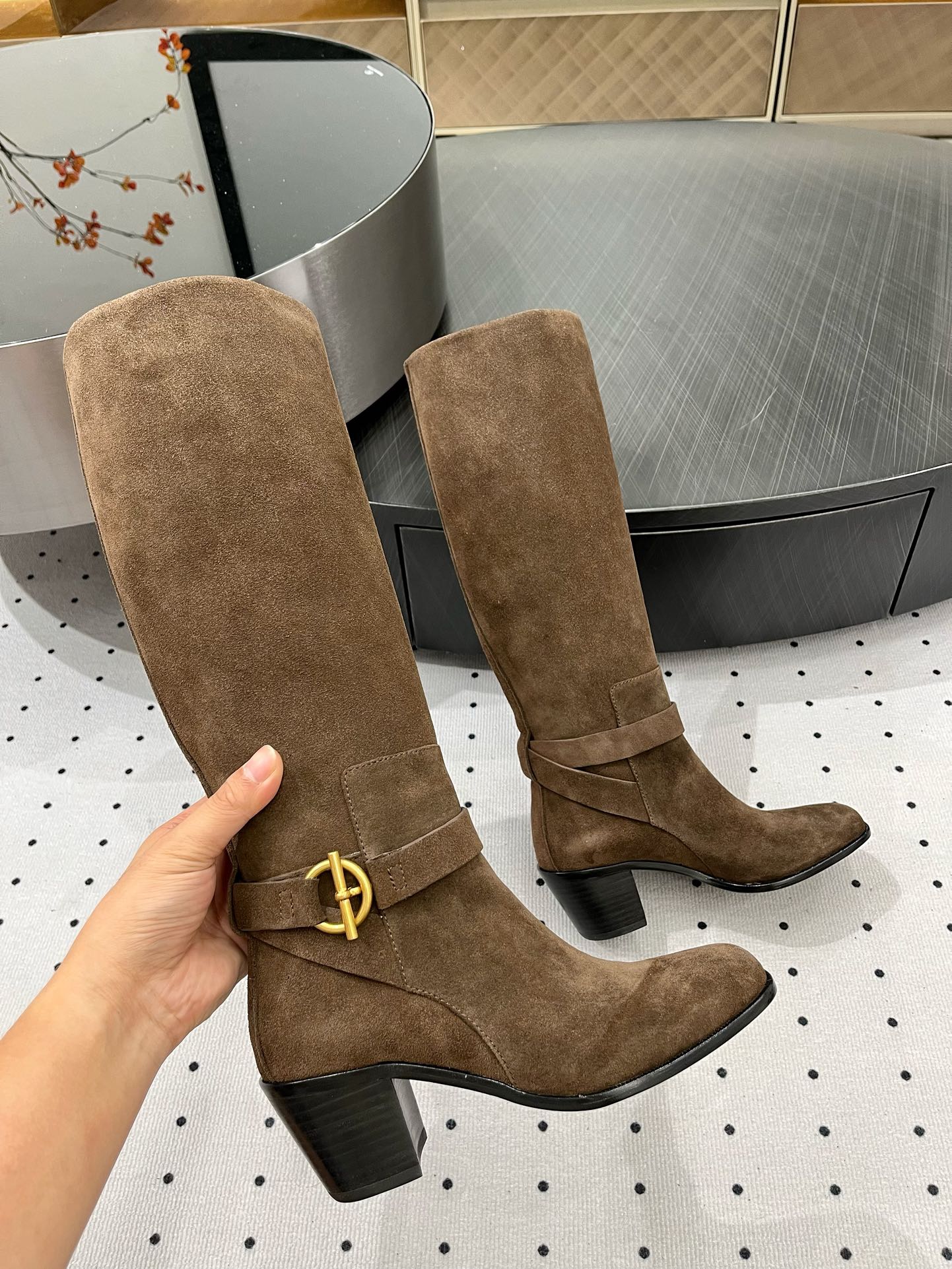 HERMES JUSTINE BOOT 6 CM IN CHOCOLATE BROWN SUEDE