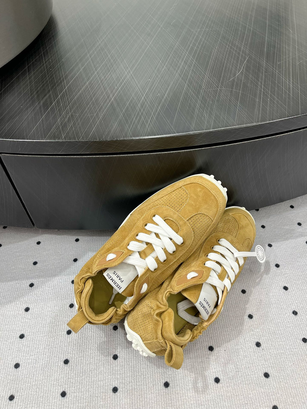 HERMES TRAIL SNEAKER IN DIJON YELLOW SUEDE