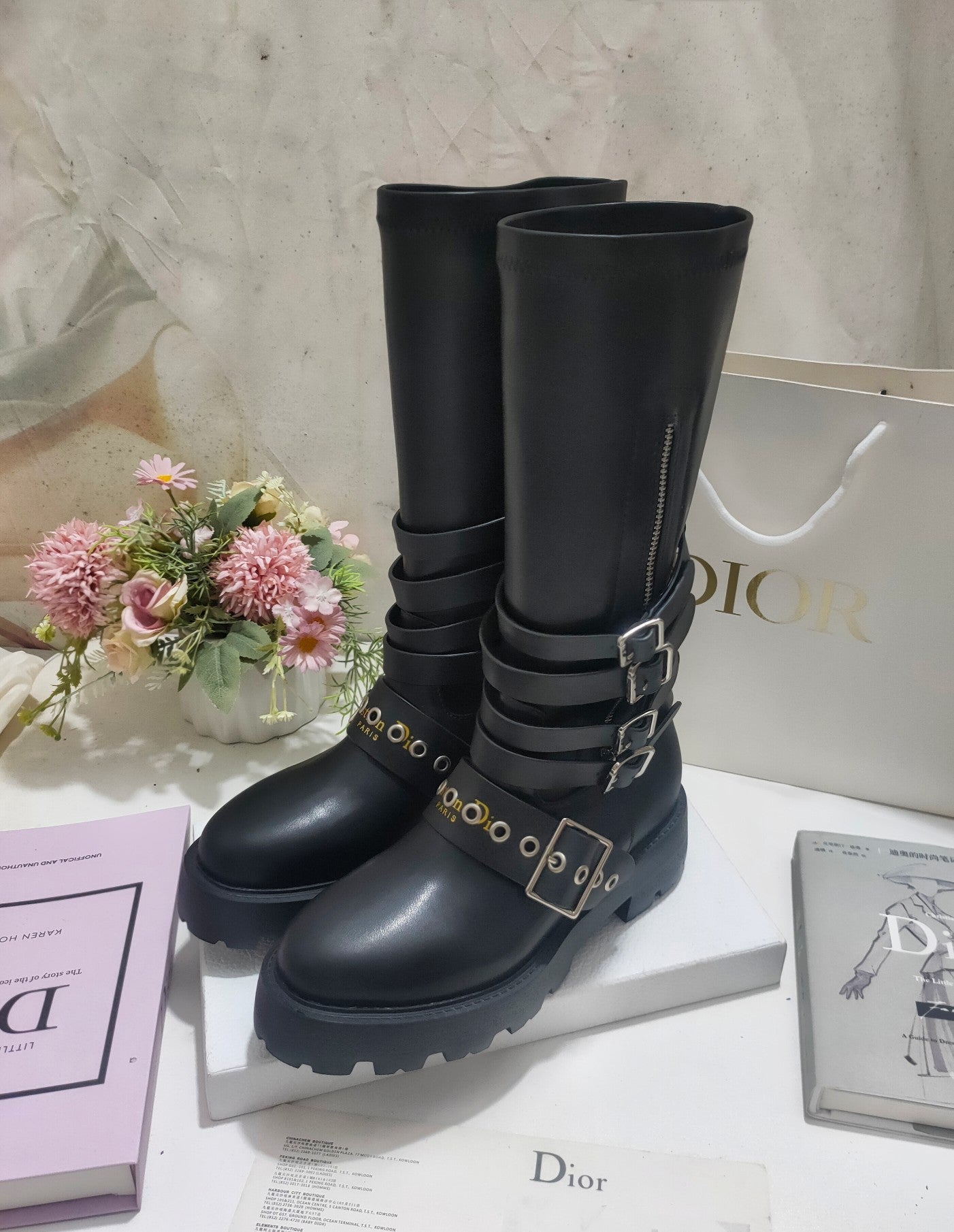 DIOR CD ZIPPER BUCKLE BOOTS IN BLACK CALFSKIN