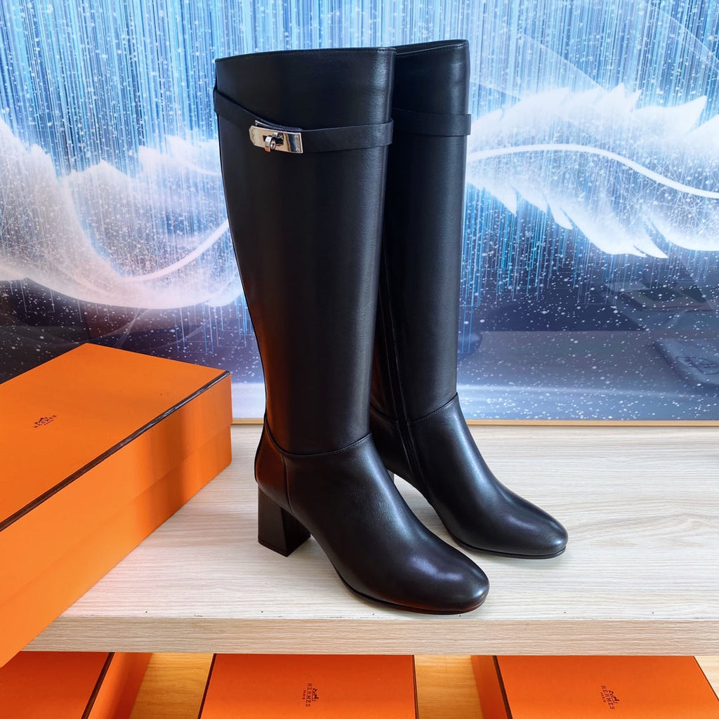 HERMES STORY BOOT 7 CM IN BLACK LAMBSKIN