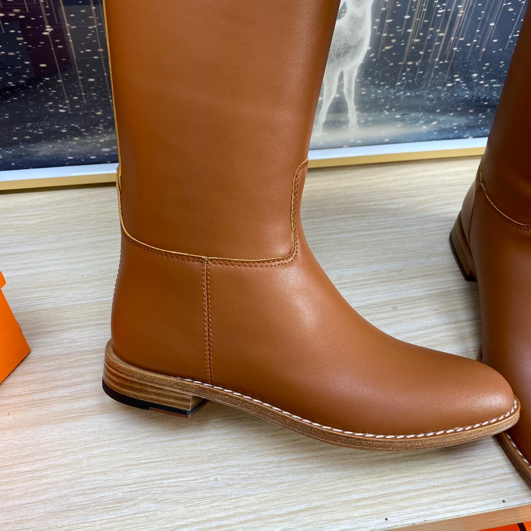 HERMES KNEE HIGH BOOTS IN BRONZE BROWN CALFSKIN