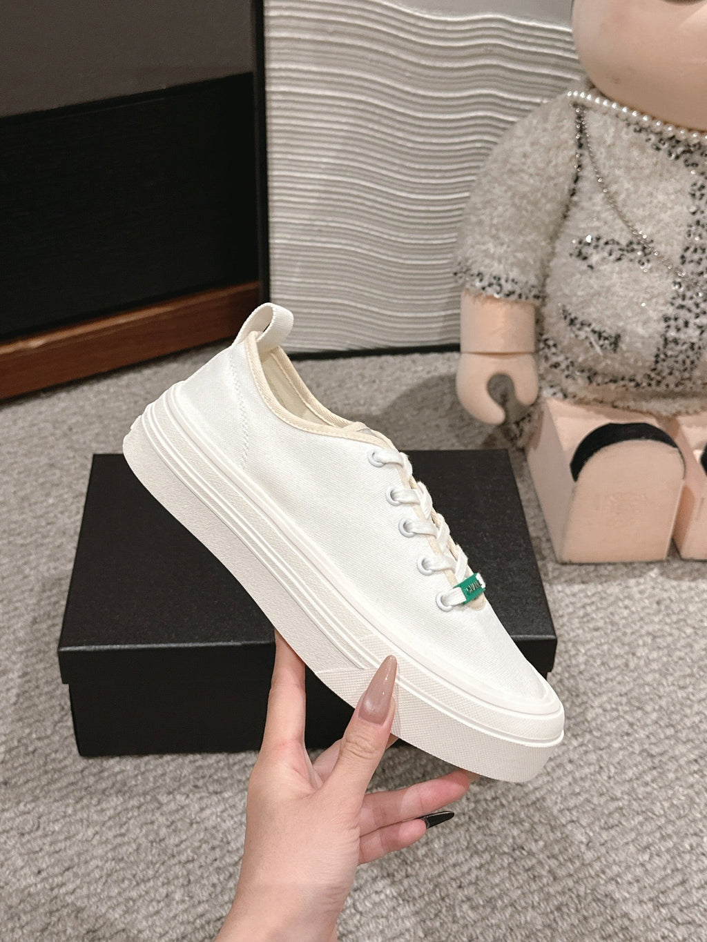 CHANEL LACE-UP SNEAKERS IN WHITE CANVAS