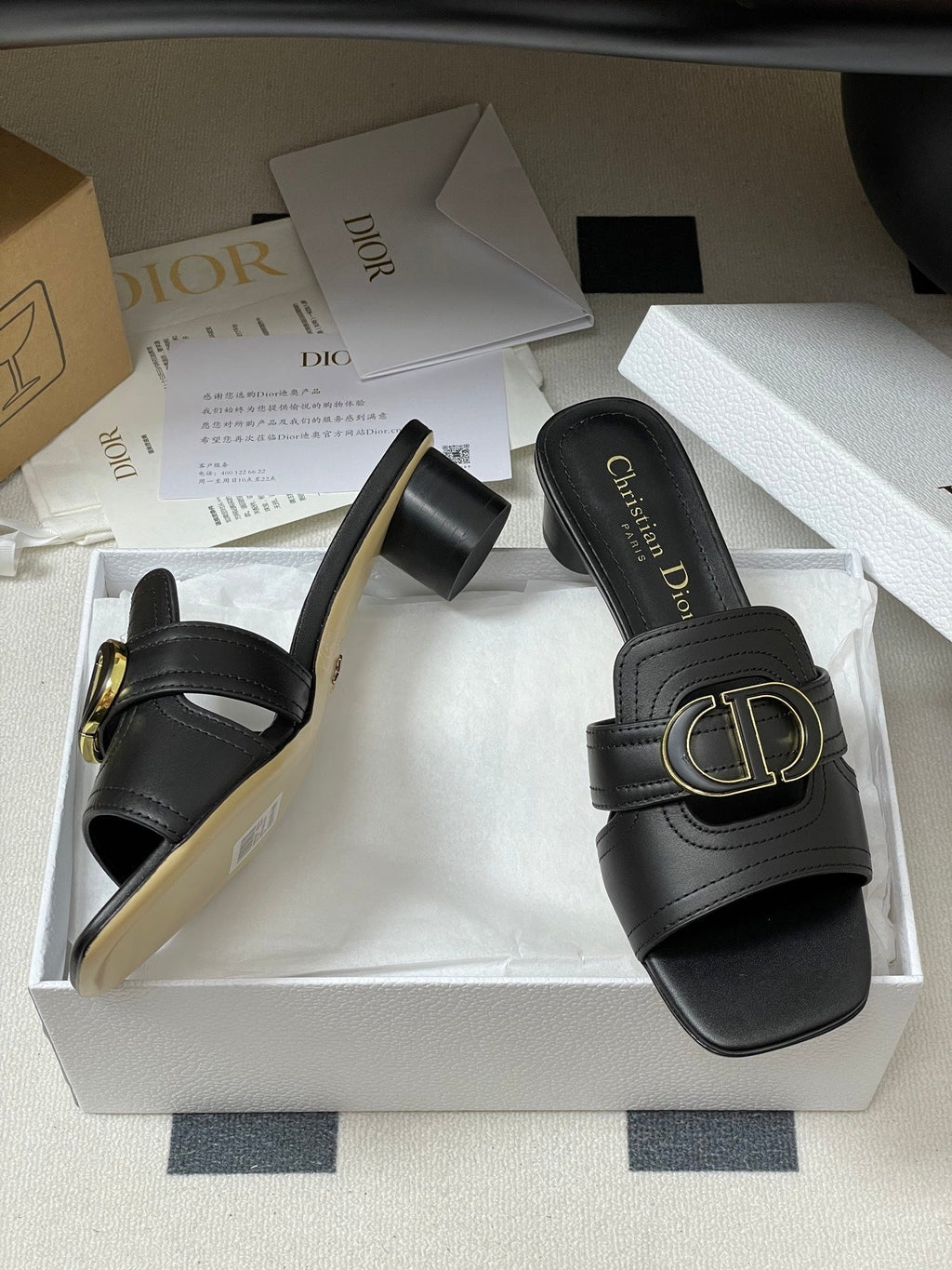 DIOR HIGH HEEL CLASSIC MONTAIGNE 40 MM 25S IN BLACK LAMBSKIN WITH CD LOGO