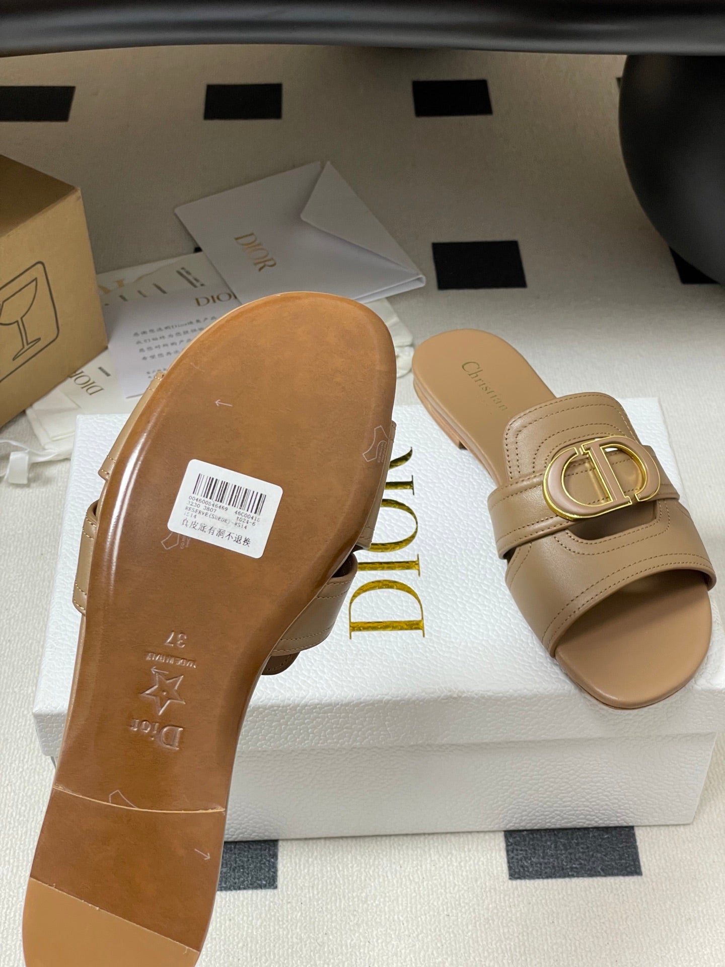 DIOR CLASSIC MONTAIGNE SANDALS 25S IN BROWN LAMBSKIN WITH CD LOGO