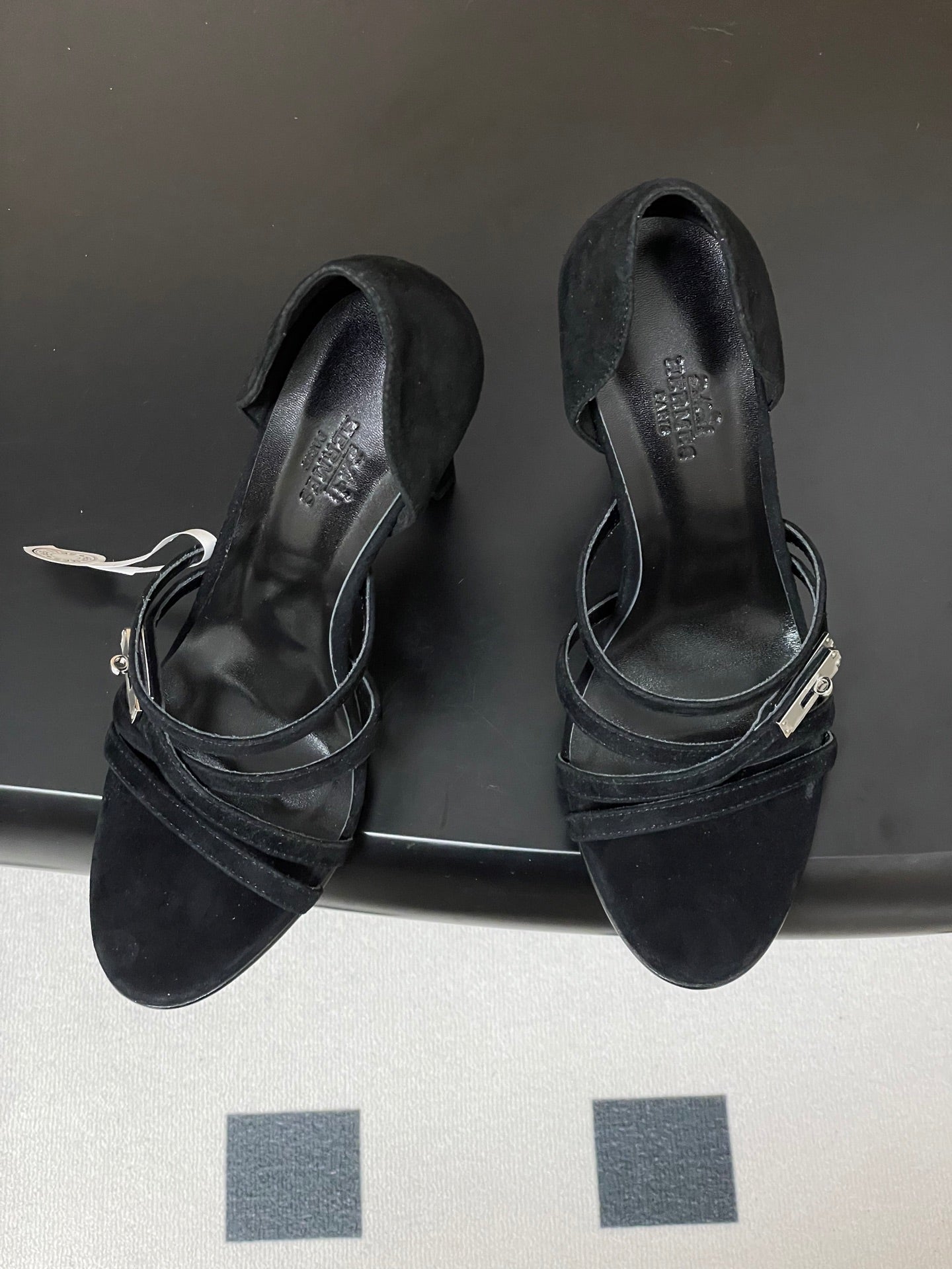 HERMES 25S HIGH-HEEL SANDAL 105 MM IN BLACK SUEDE