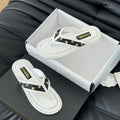 CHANEL Double C Thong Sandals Lambskin White Black
