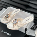 CHANEL WHITE FABRIC  SLIDE SANDALS