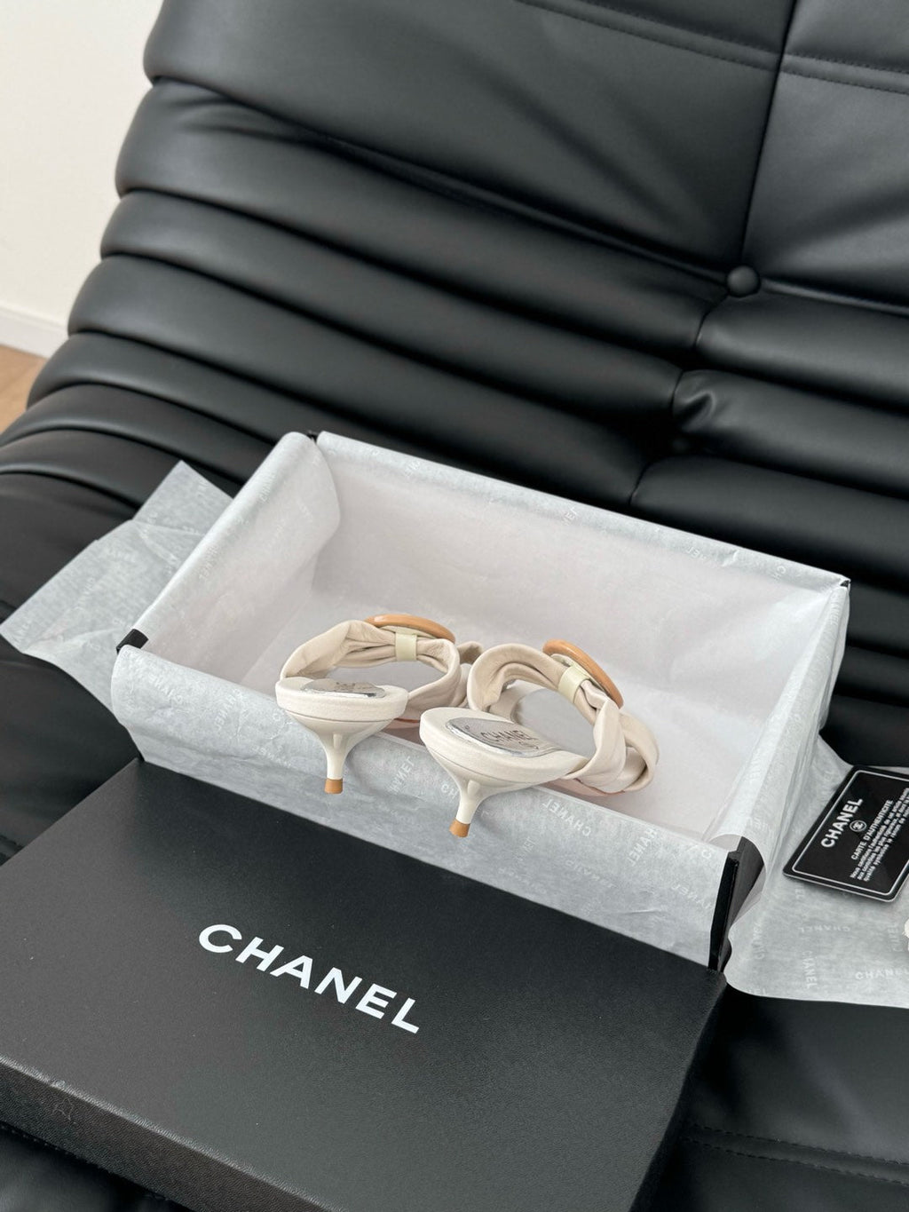 CHANEL WHITE FABRIC  SLIDE SANDALS