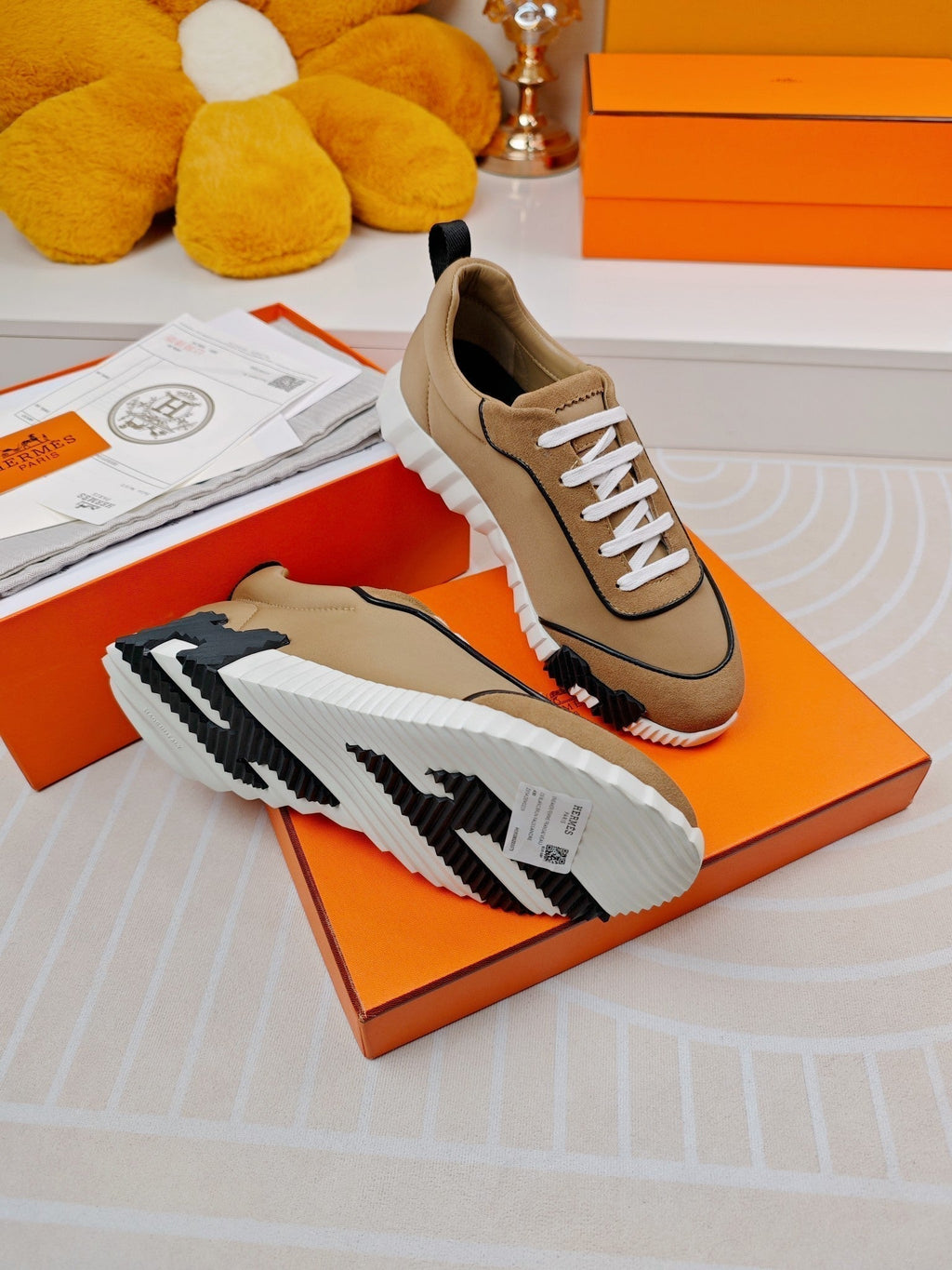 HERMES BOUNCING SNEAKERS BROWN CALFSKIN STYLIZED