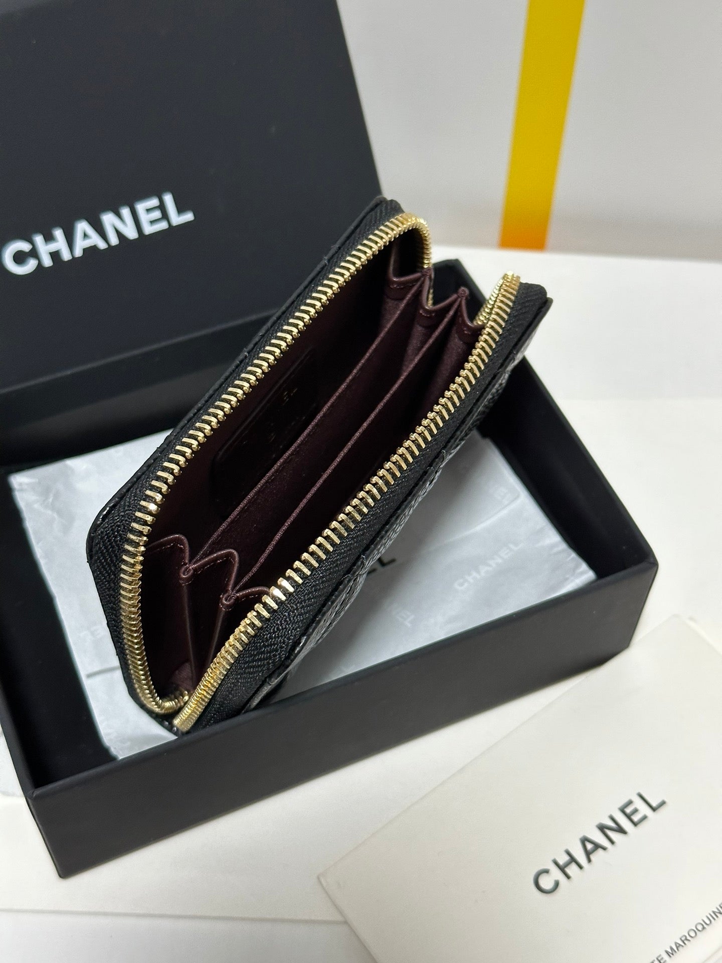 CHANEL MINI WALLET 11 IN BLACK CAVIAR SKIN GOLD METALLIC