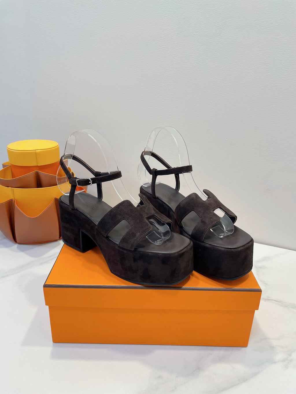 HERMES JAM 30 SANDAL IN CAROB BROWN SUEDE