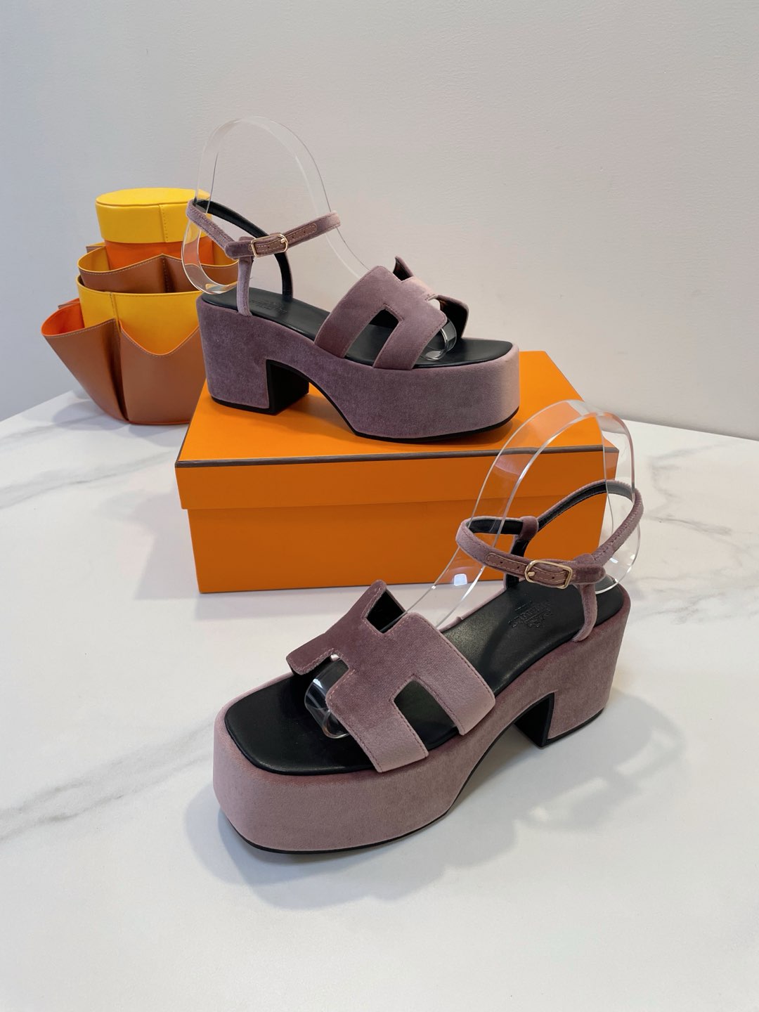 HERMES JAM 30 SANDAL IN ROSY BROWN VELVET