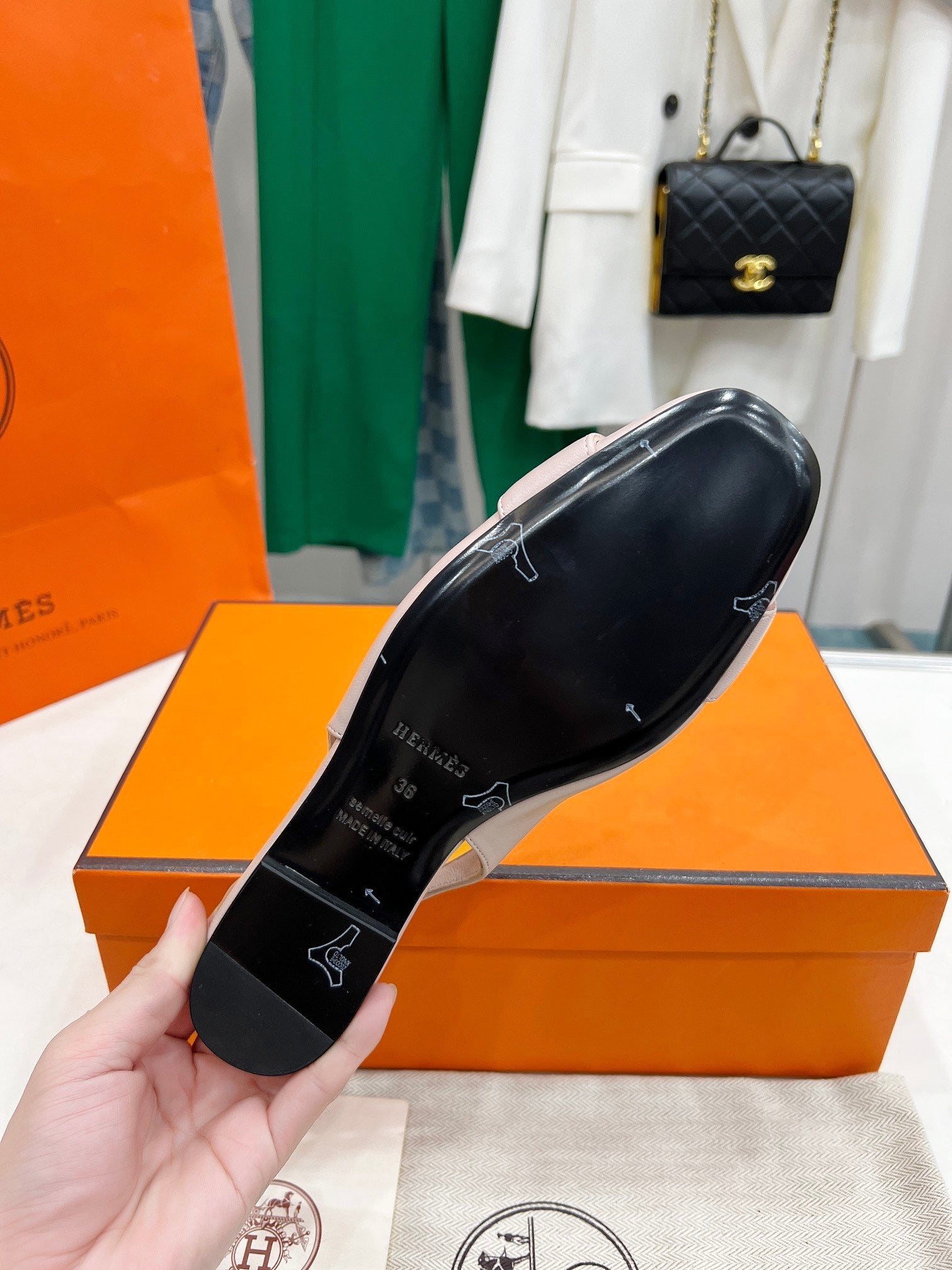 HERMES INNOCENTE SLINGBACK LIGHT PINK CALKSIN