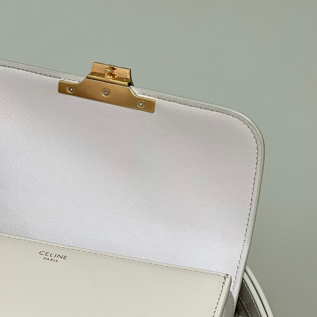 CELINE MINI CLAUDE 22 SHINY CALFSKIN WHITE
