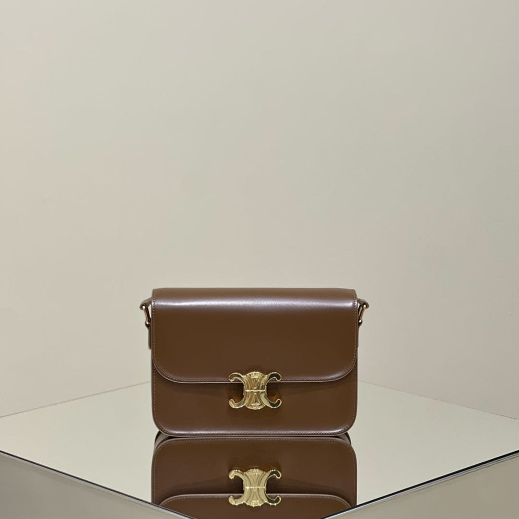 CELINE MINI CLAUDE 22 SHINY CALFSKIN CHOCOLATE BROWN
