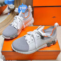 HERMES DEPART SLIP-ON SNEAKER IN WHITE MIX SHARK GRAY KNIT AND CALFSKIN