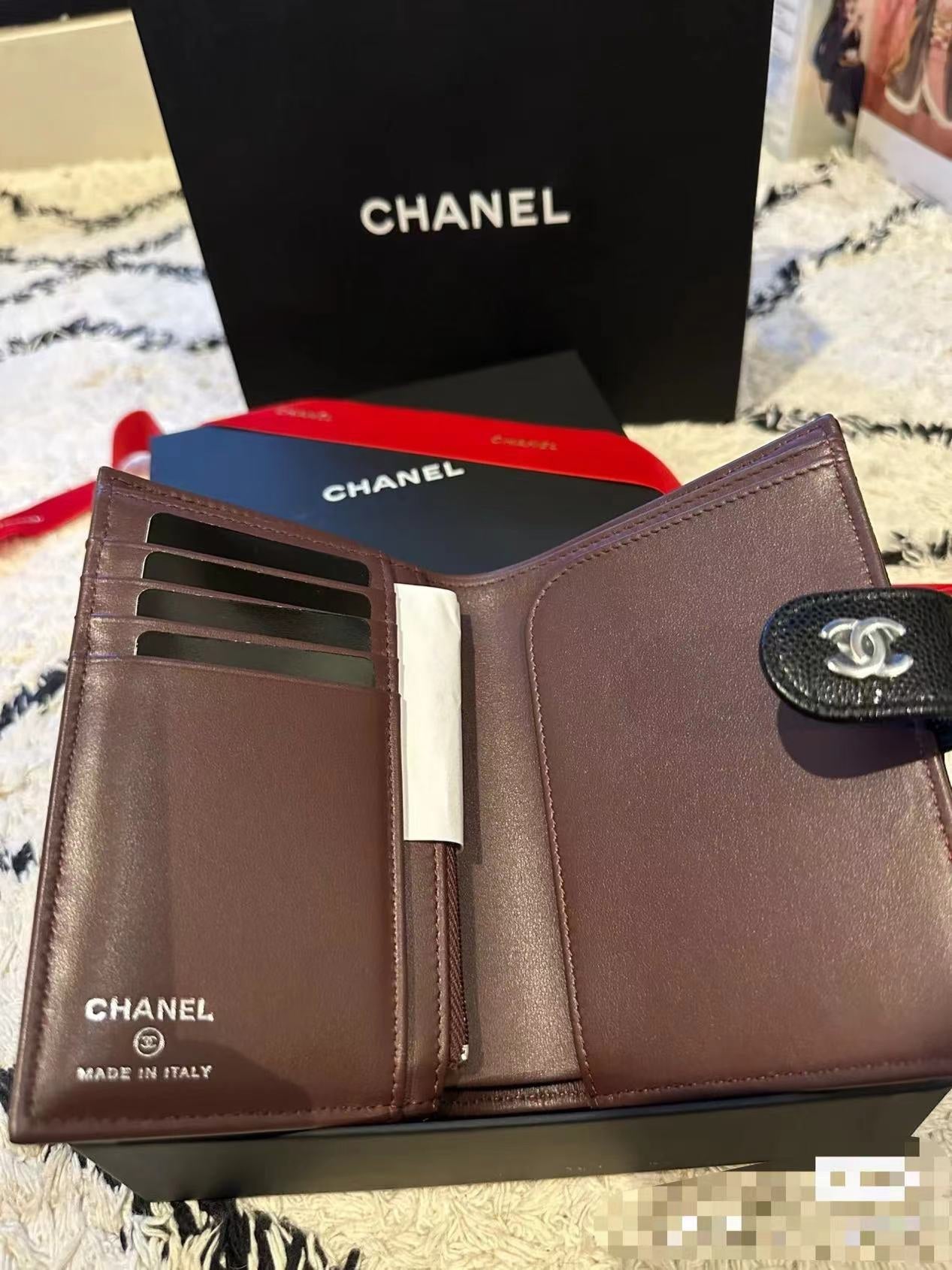 CHANEL BIFOLD WALLET CAVIAR 14 BLACK GRAINED CALFSKIN