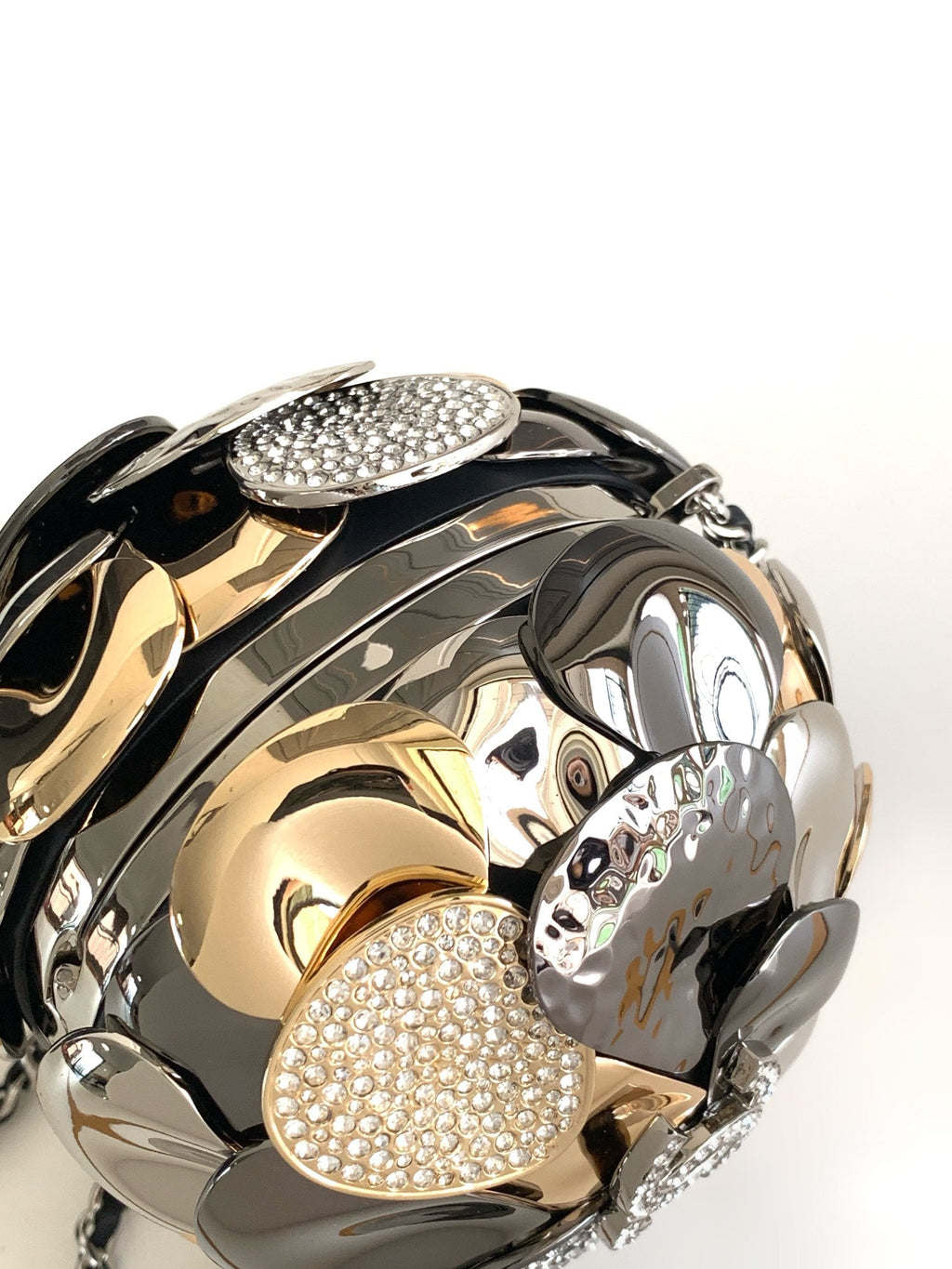 CHANEL EVENING BAG 9 GOLD SILVER RUTHENIUM METAL WITH CRYSTAL