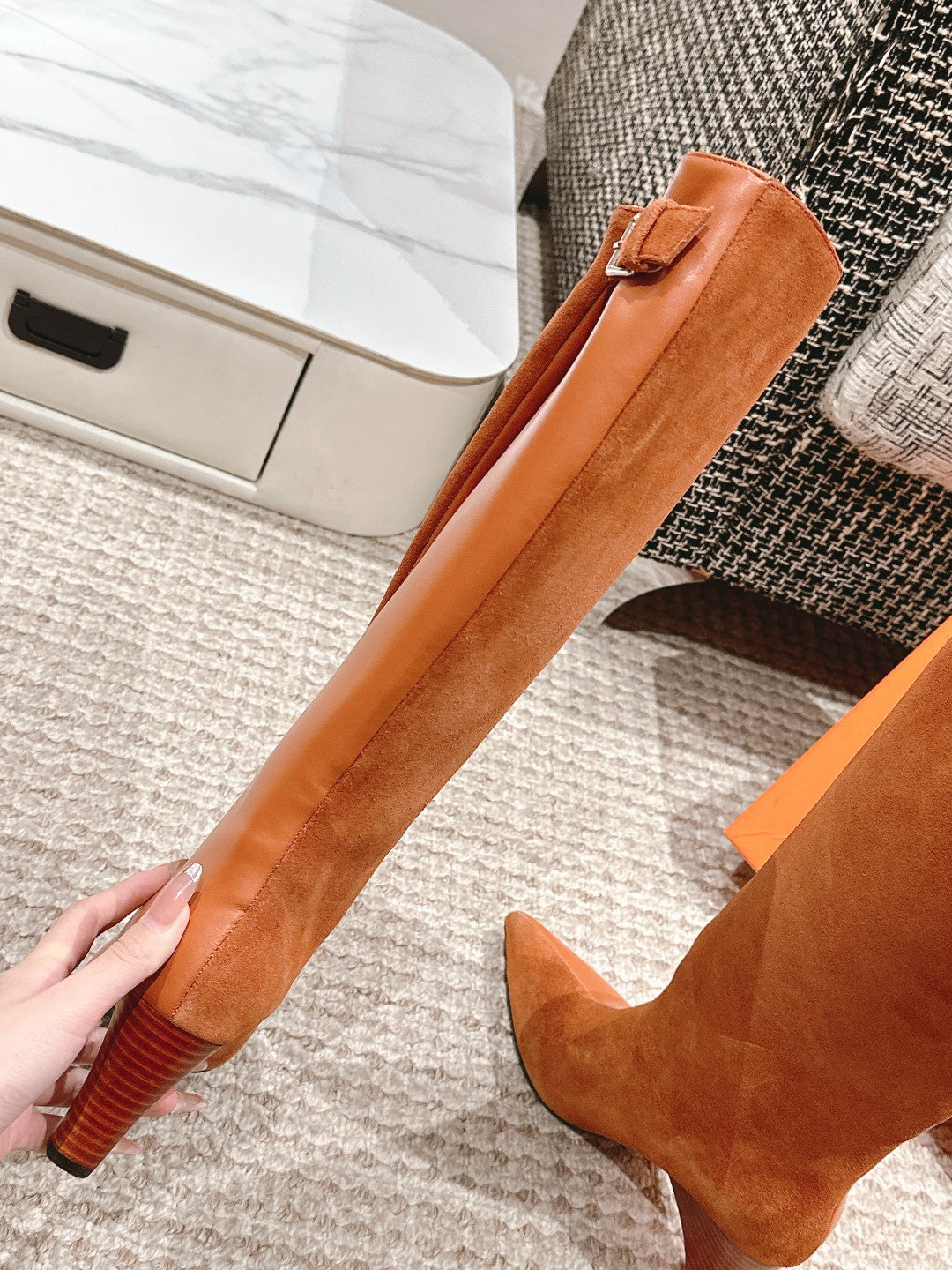 HERMES HILONA 6 CM BOOTS IN BRONZE BROWN CALFSKIN AND SUEDE