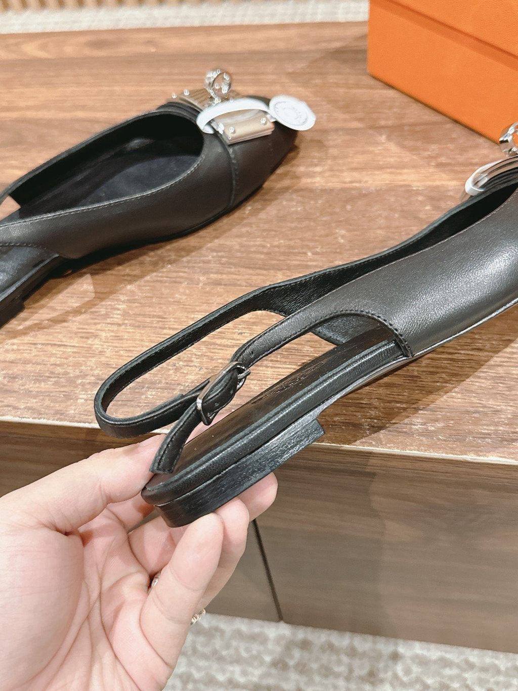 HERMES Innocente Slingback Suede Goatskin Black
