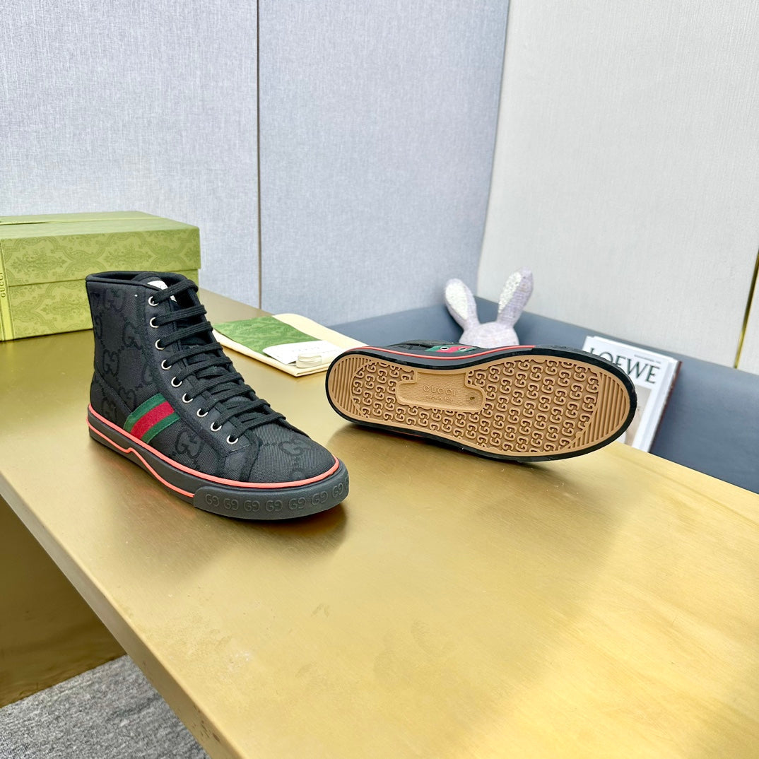 GUCCI TENNIS 1977 HIGH-TOP TRAINER JET BLACK CANVAS