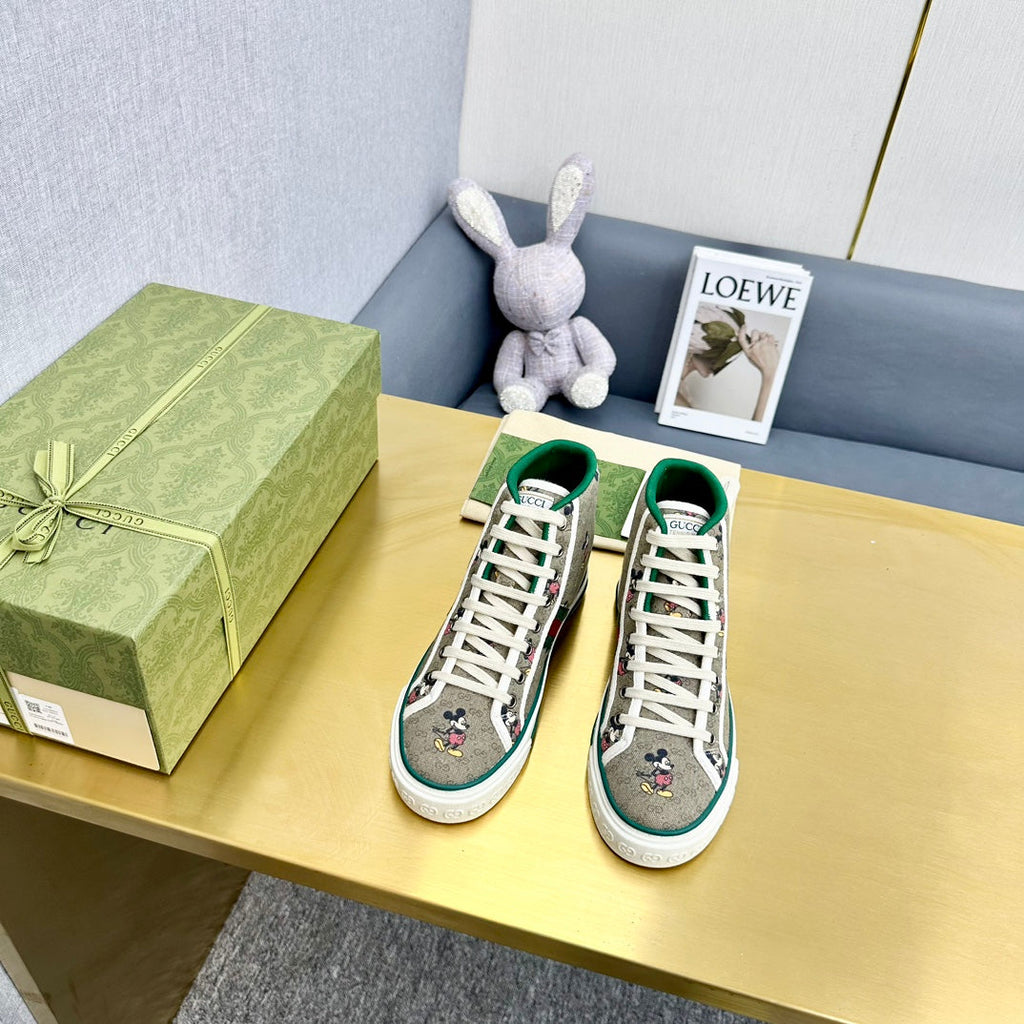 GUCCI TENNIS 1977 HIGH-TOP TRAINER TORTILLA CANVAS WITH MICKEY MOTIF