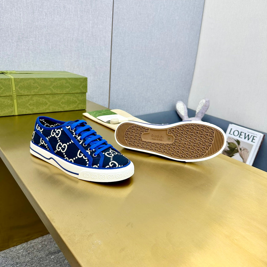 GUCCI TENNIS 1977 TRAINER BLACK AND COBALT CANVAS