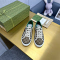 GUCCI TENNIS 1977 TRAINER LIGHT BROWN CANVAS WITH BLACK TRIM