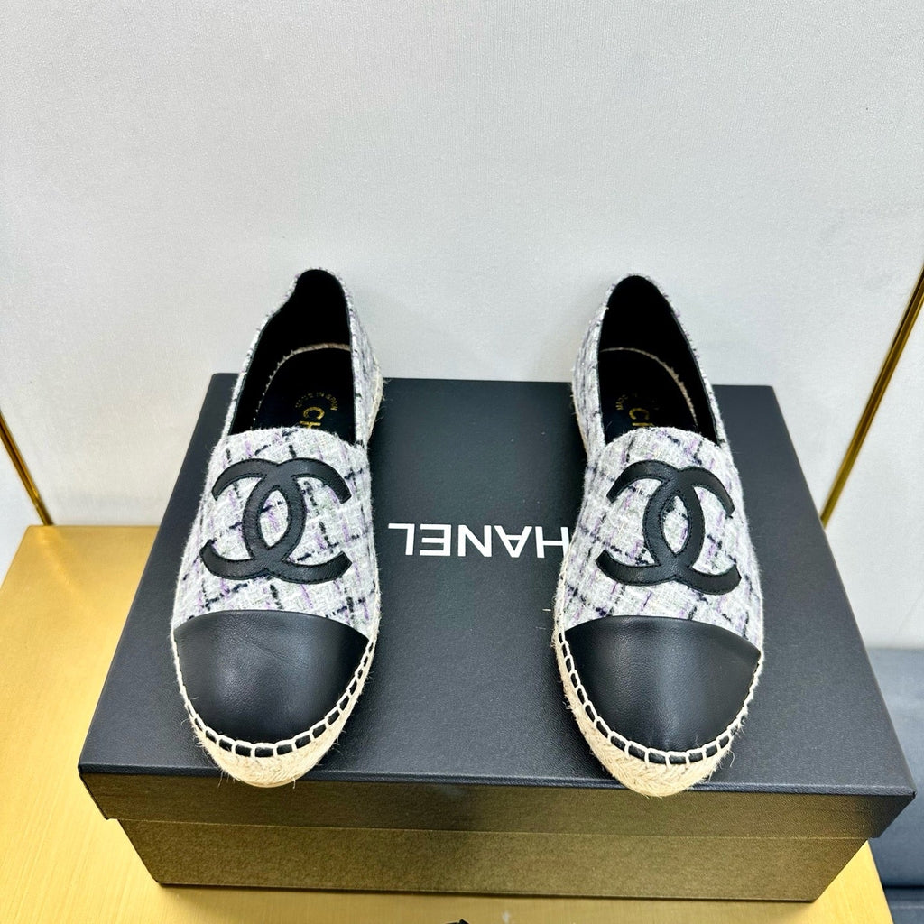 CHANEL ESPADRILLES PLATFORM 25S MIX COLOR TWEED AND BLACK CALFSKIN