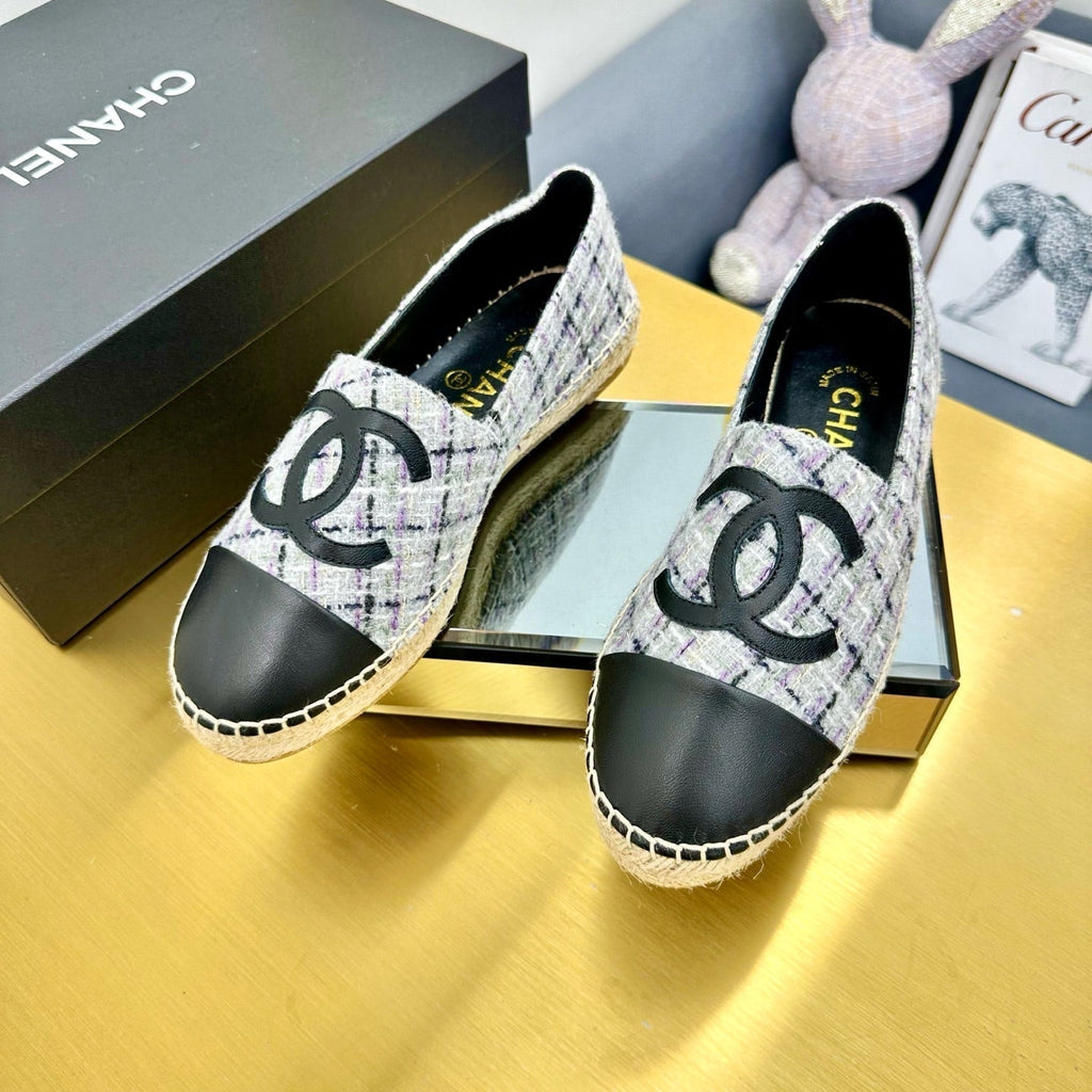 CHANEL ESPADRILLES PLATFORM 25S MIX COLOR TWEED AND BLACK CALFSKIN