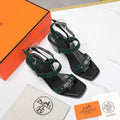 HERMES IVRESSE 65 SANDAL PEACOCK SUEDE