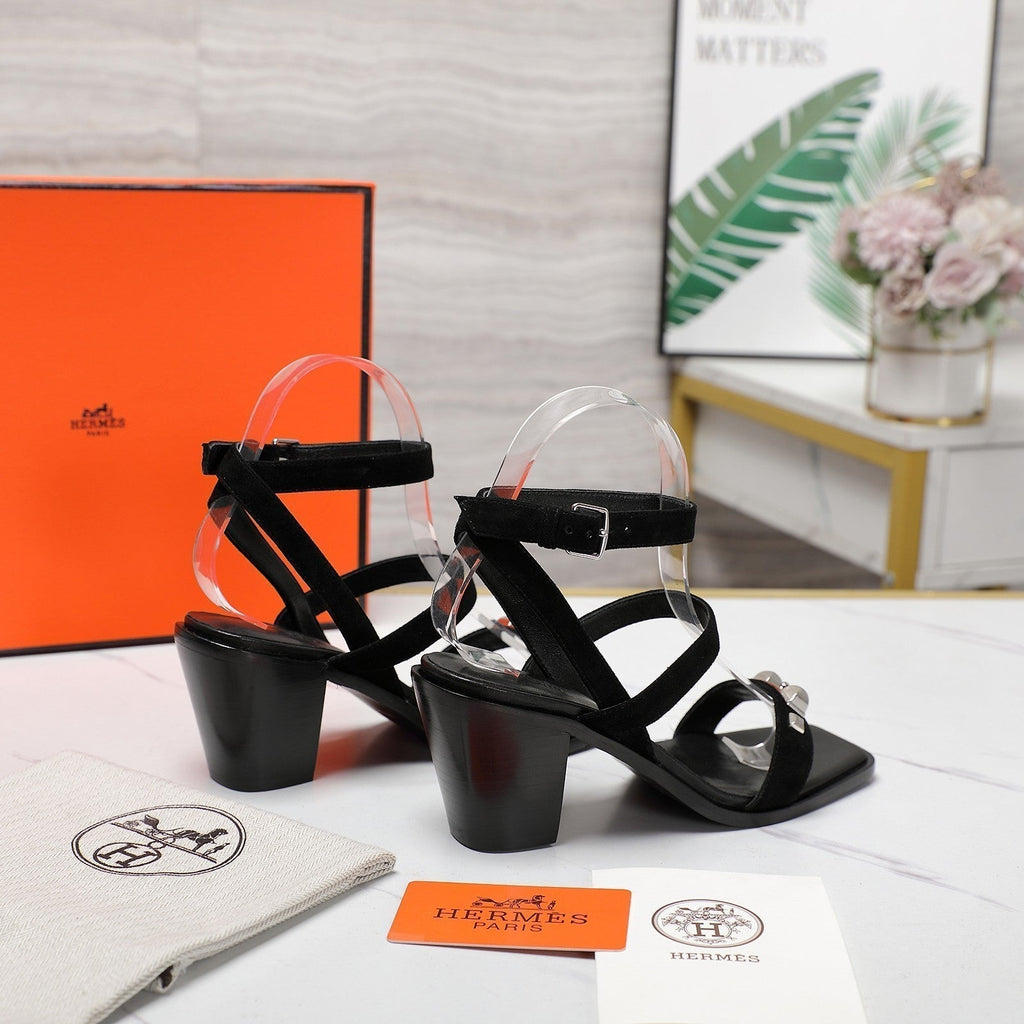 HERMES IVRESSE 65 SANDAL BLACK SUEDE