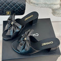 CHANEL Double  Big Bow High Heels Sheepskin Black